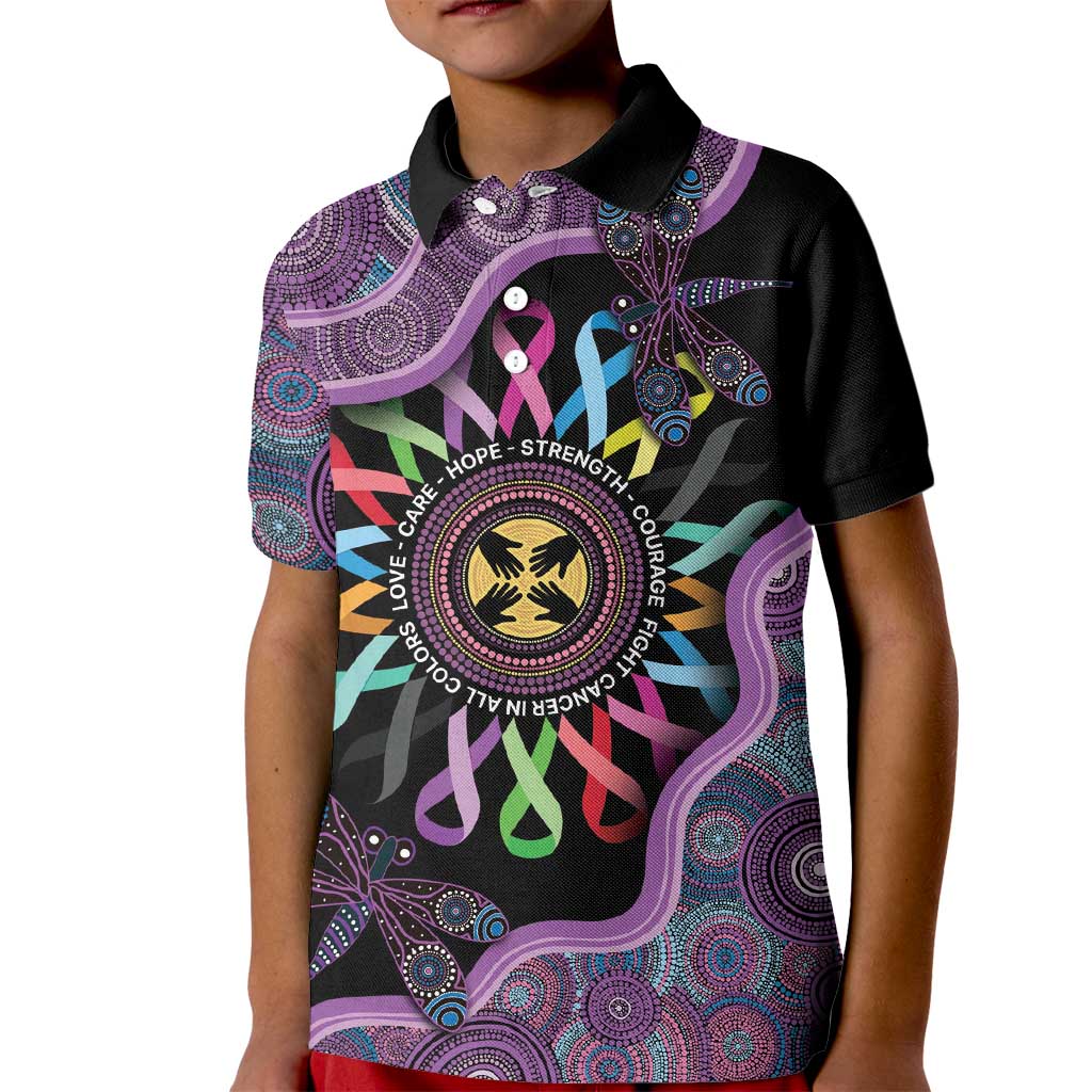 Inspirational Fight Cancers In All Color Personalised Kid Polo Shirt Dragonfly Aboriginal Art