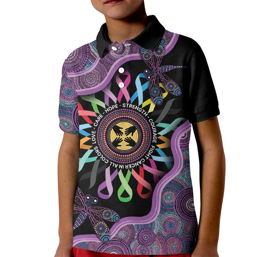 Inspirational Fight Cancers In All Color Personalised Kid Polo Shirt Dragonfly Aboriginal Art