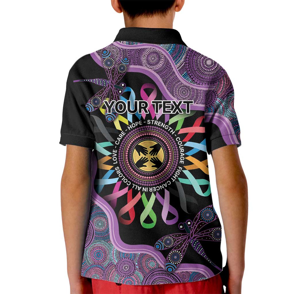 Inspirational Fight Cancers In All Color Personalised Kid Polo Shirt Dragonfly Aboriginal Art