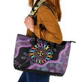 Inspirational Fight Cancers In All Color Personalised Leather Tote Bag Dragonfly Aboriginal Art