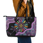 Inspirational Fight Cancers In All Color Personalised Leather Tote Bag Dragonfly Aboriginal Art