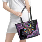 Inspirational Fight Cancers In All Color Personalised Leather Tote Bag Dragonfly Aboriginal Art