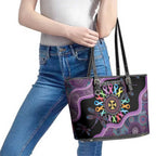 Inspirational Fight Cancers In All Color Personalised Leather Tote Bag Dragonfly Aboriginal Art