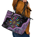 Inspirational Fight Cancers In All Color Personalised Leather Tote Bag Dragonfly Aboriginal Art