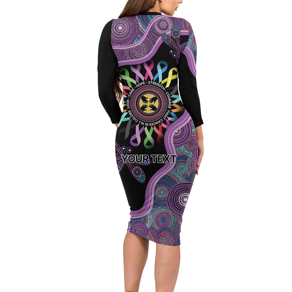 Inspirational Fight Cancers In All Color Personalised Long Sleeve Bodycon Dress Dragonfly Aboriginal Art