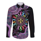 Inspirational Fight Cancers In All Color Personalised Long Sleeve Button Shirt Dragonfly Aboriginal Art