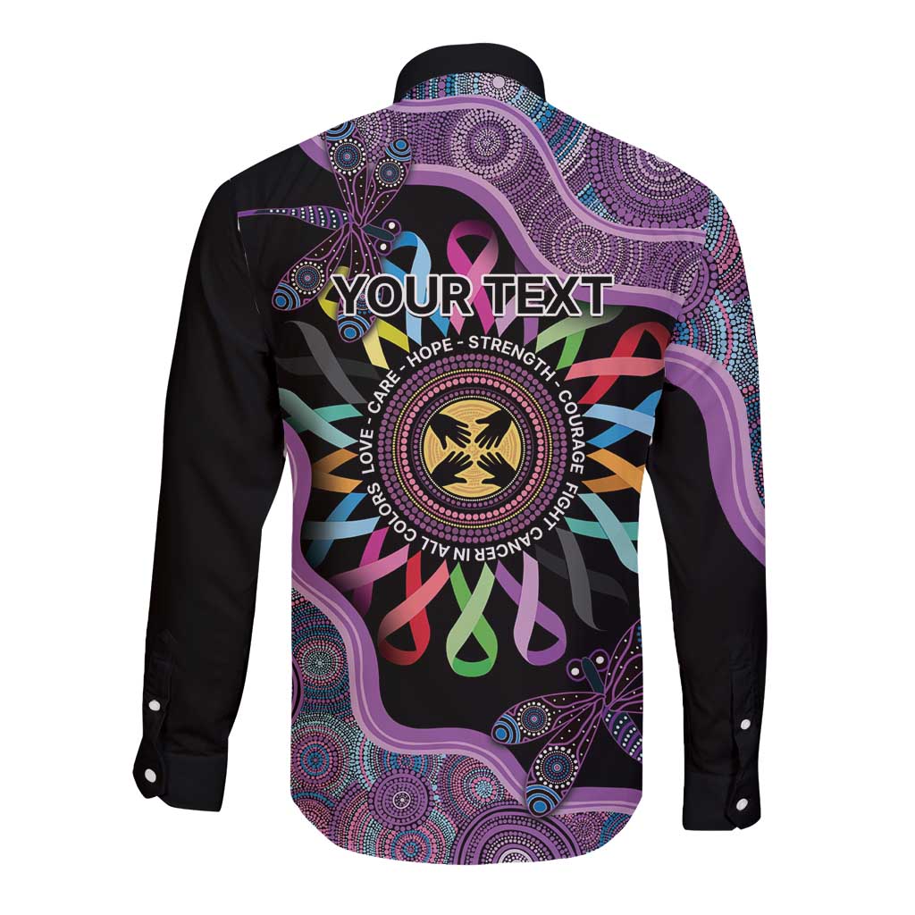 Inspirational Fight Cancers In All Color Personalised Long Sleeve Button Shirt Dragonfly Aboriginal Art