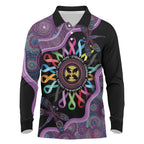 Inspirational Fight Cancers In All Color Personalised Long Sleeve Polo Shirt Dragonfly Aboriginal Art