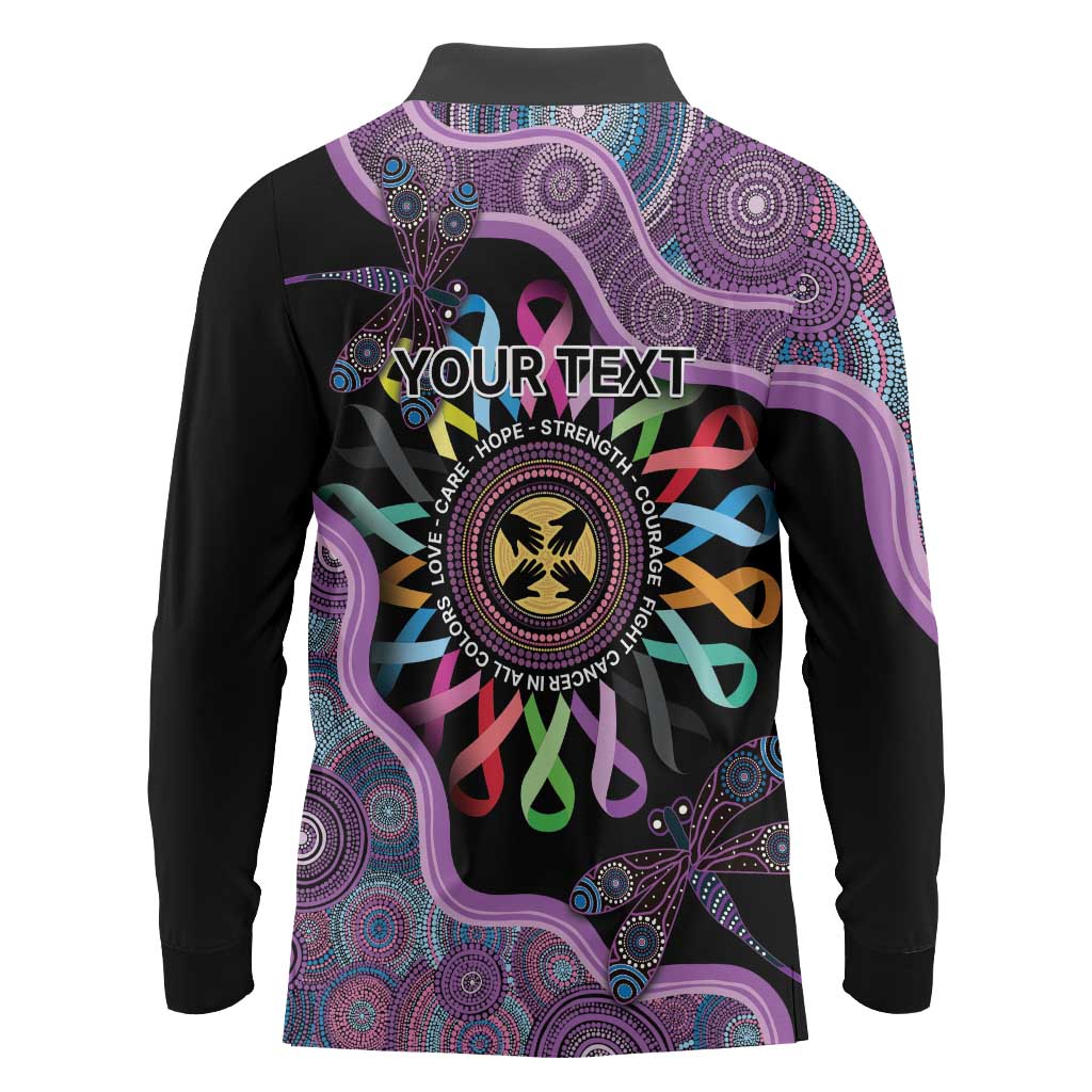 Inspirational Fight Cancers In All Color Personalised Long Sleeve Polo Shirt Dragonfly Aboriginal Art