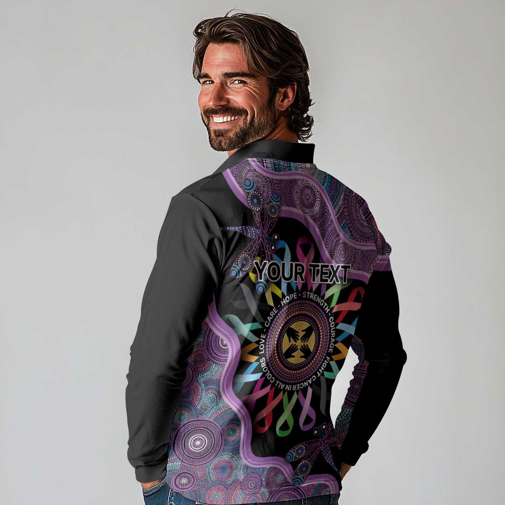 Inspirational Fight Cancers In All Color Personalised Long Sleeve Polo Shirt Dragonfly Aboriginal Art