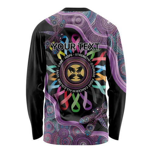 Inspirational Fight Cancers In All Color Personalised Long Sleeve Shirt Dragonfly Aboriginal Art