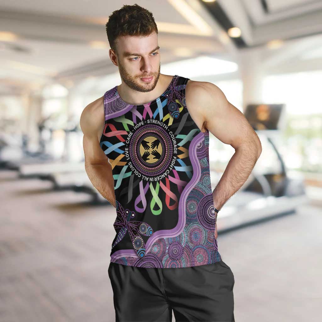 Inspirational Fight Cancers In All Color Personalised Men Tank Top Dragonfly Aboriginal Art