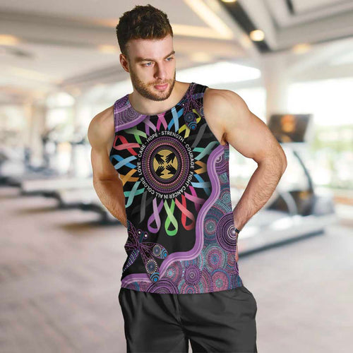 Inspirational Fight Cancers In All Color Personalised Men Tank Top Dragonfly Aboriginal Art