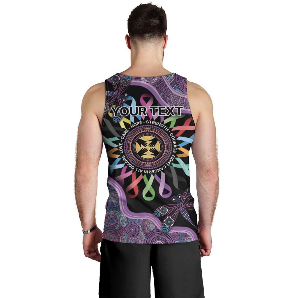 Inspirational Fight Cancers In All Color Personalised Men Tank Top Dragonfly Aboriginal Art