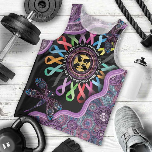 Inspirational Fight Cancers In All Color Personalised Men Tank Top Dragonfly Aboriginal Art