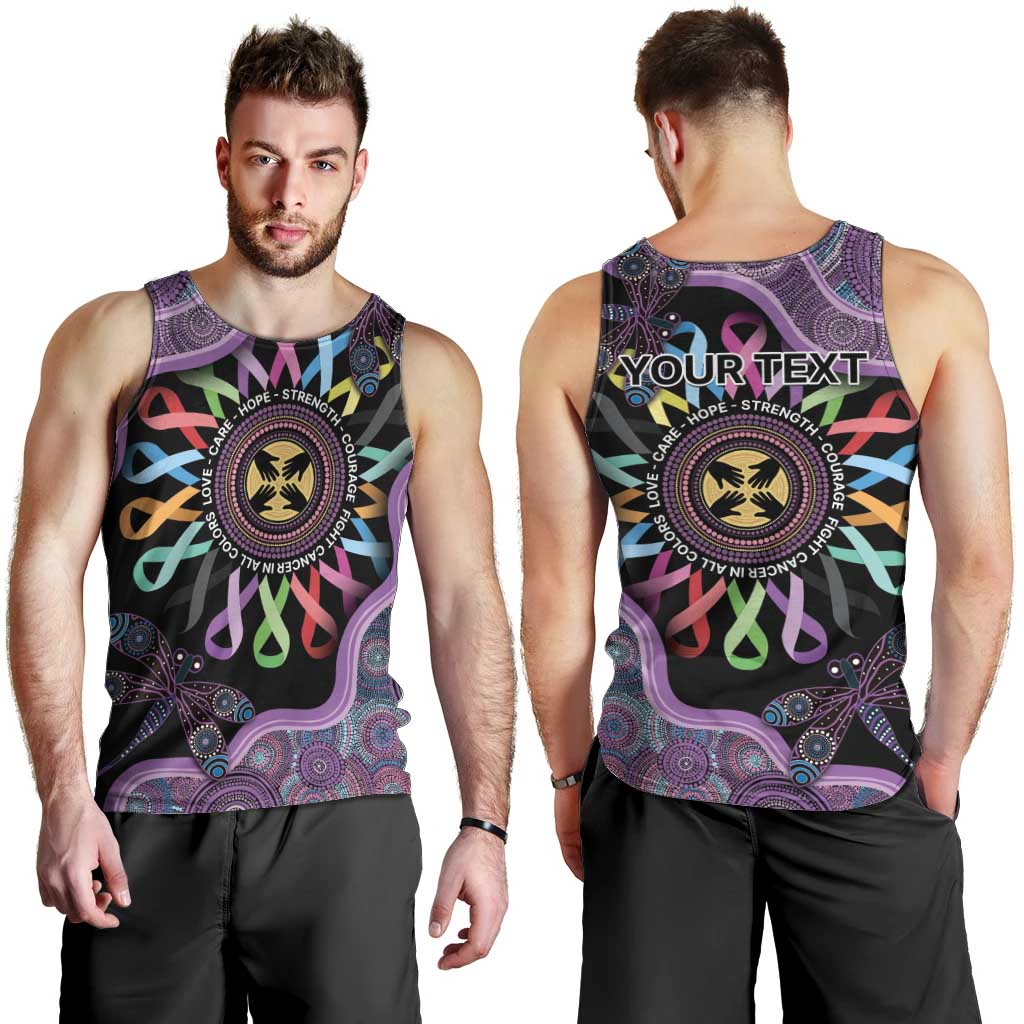 Inspirational Fight Cancers In All Color Personalised Men Tank Top Dragonfly Aboriginal Art