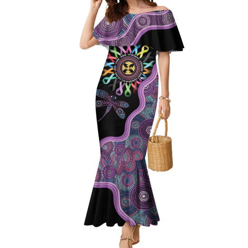 Inspirational Fight Cancers In All Color Personalised Mermaid Dress Dragonfly Aboriginal Art