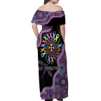 Inspirational Fight Cancers In All Color Personalised Off Shoulder Maxi Dress Dragonfly Aboriginal Art