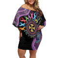 Inspirational Fight Cancers In All Color Personalised Off Shoulder Short Dress Dragonfly Aboriginal Art