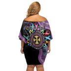 Inspirational Fight Cancers In All Color Personalised Off Shoulder Short Dress Dragonfly Aboriginal Art
