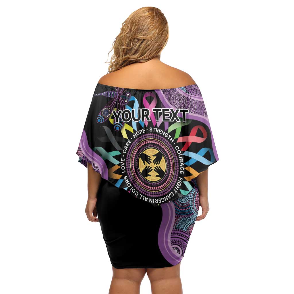 Inspirational Fight Cancers In All Color Personalised Off Shoulder Short Dress Dragonfly Aboriginal Art