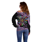 Inspirational Fight Cancers In All Color Personalised Off Shoulder Sweater Dragonfly Aboriginal Art
