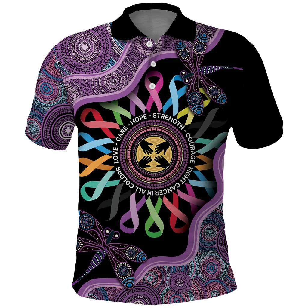 Inspirational Fight Cancers In All Color Personalised Polo Shirt Dragonfly Aboriginal Art