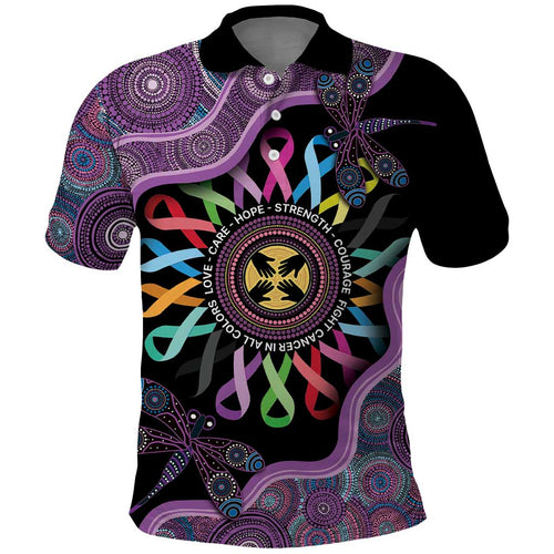 Inspirational Fight Cancers In All Color Personalised Polo Shirt Dragonfly Aboriginal Art
