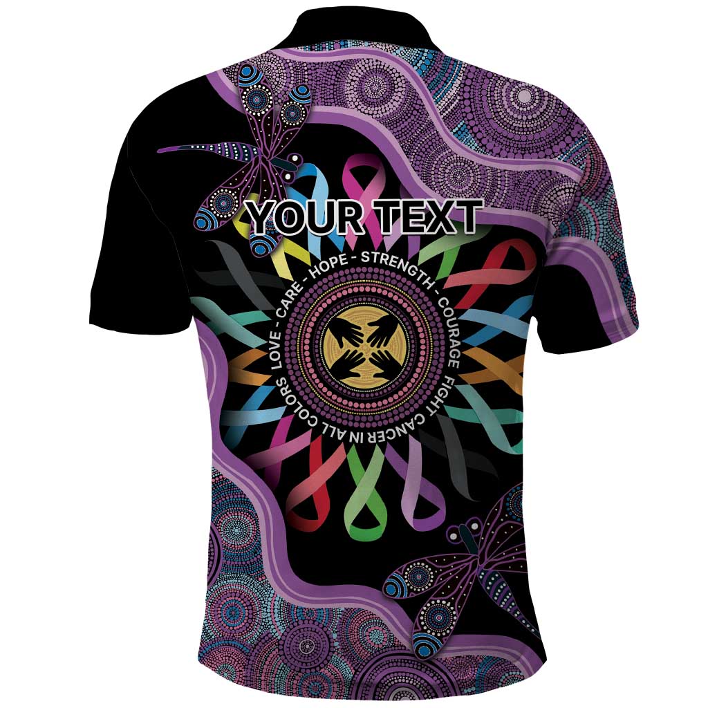 Inspirational Fight Cancers In All Color Personalised Polo Shirt Dragonfly Aboriginal Art