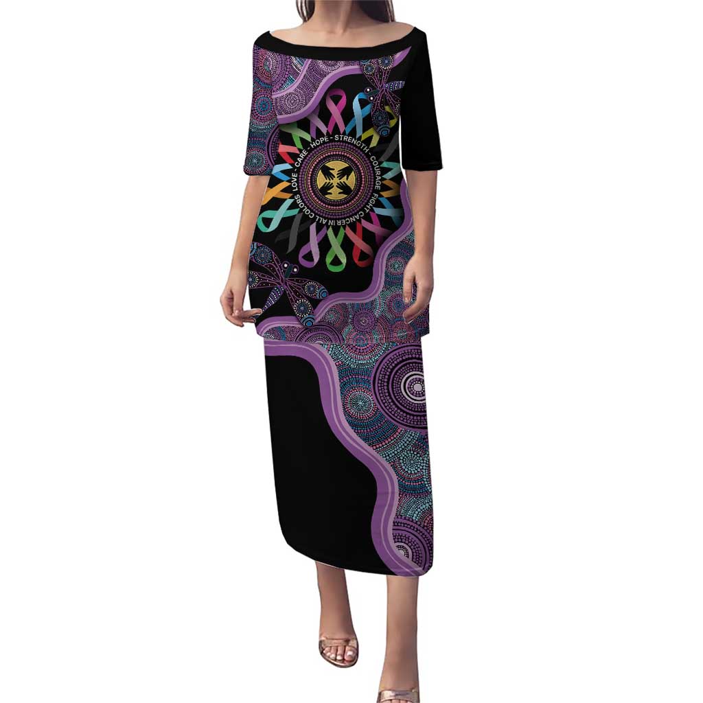 Inspirational Fight Cancers In All Color Personalised Puletasi Dragonfly Aboriginal Art