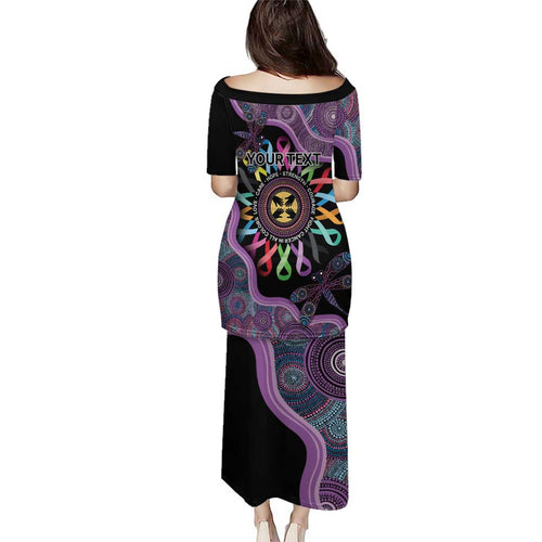 Inspirational Fight Cancers In All Color Personalised Puletasi Dragonfly Aboriginal Art