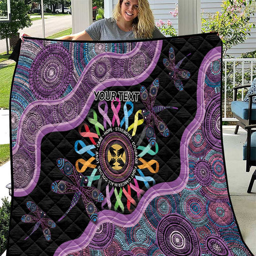 Inspirational Fight Cancers In All Color Personalised Quilt Dragonfly Aboriginal Art