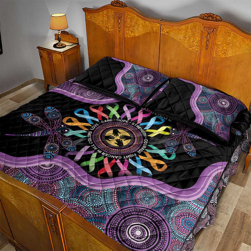 Inspirational Fight Cancers In All Color Personalised Quilt Bed Set Dragonfly Aboriginal Art