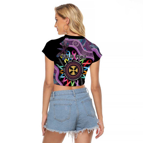 Inspirational Fight Cancers In All Color Personalised Raglan Cropped T Shirt Dragonfly Aboriginal Art