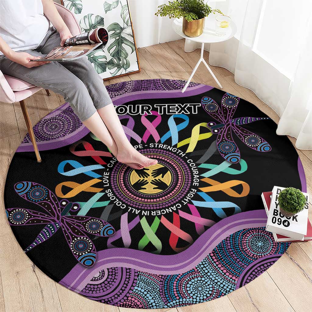 Inspirational Fight Cancers In All Color Personalised Round Carpet Dragonfly Aboriginal Art