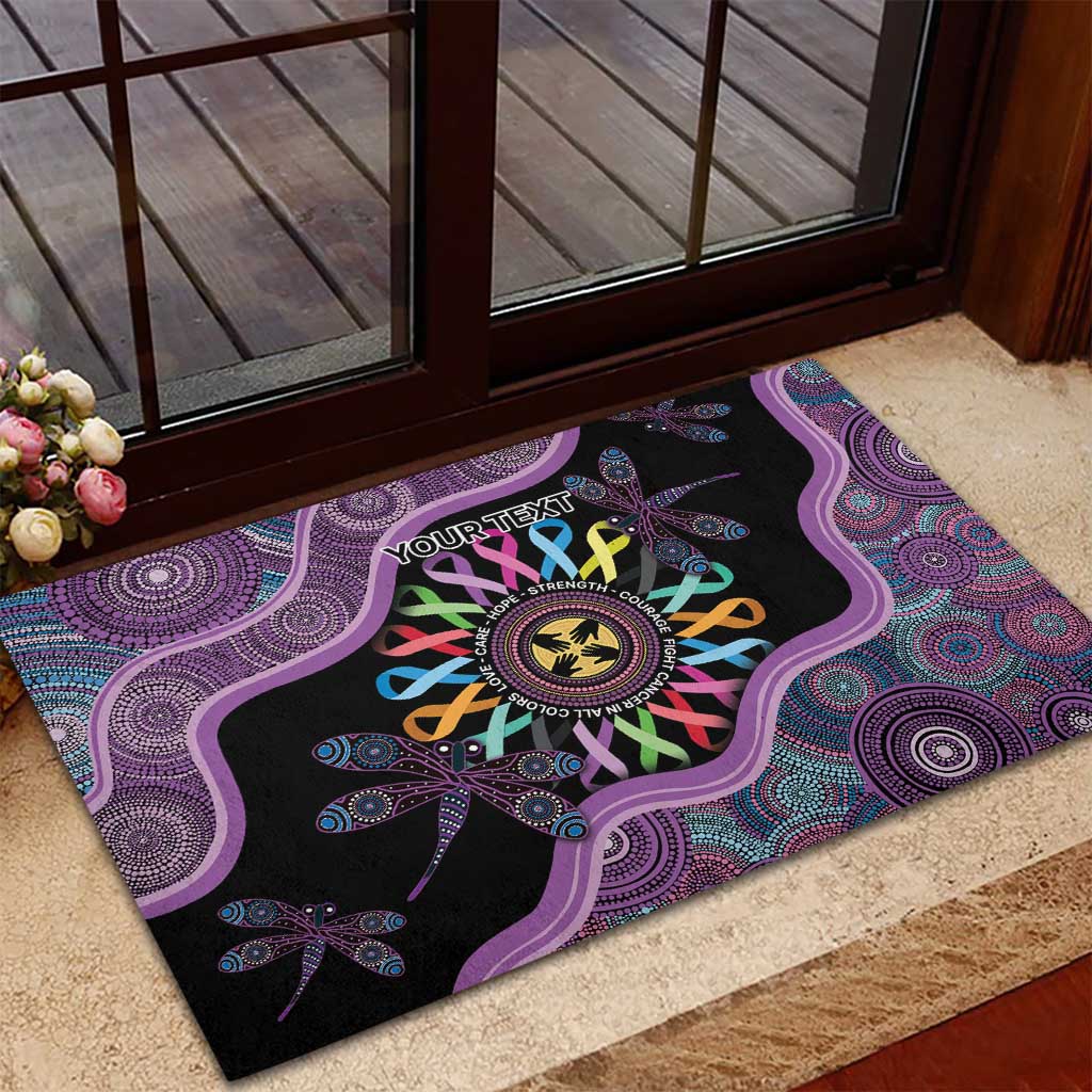 Inspirational Fight Cancers In All Color Personalised Rubber Doormat Dragonfly Aboriginal Art