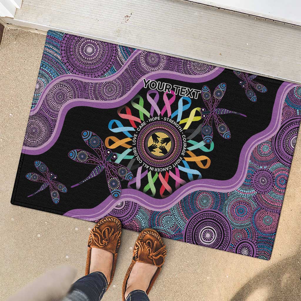 Inspirational Fight Cancers In All Color Personalised Rubber Doormat Dragonfly Aboriginal Art