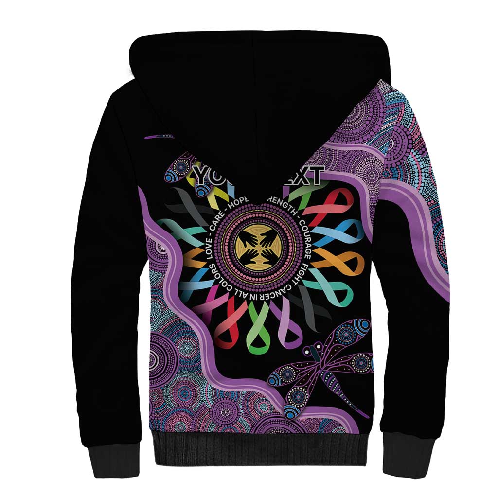 Inspirational Fight Cancers In All Color Personalised Sherpa Hoodie Dragonfly Aboriginal Art
