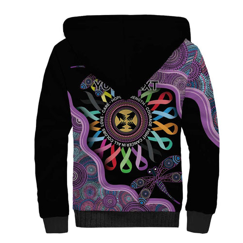 Inspirational Fight Cancers In All Color Personalised Sherpa Hoodie Dragonfly Aboriginal Art
