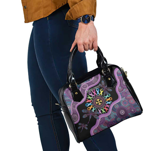 Inspirational Fight Cancers In All Color Personalised Shoulder Handbag Dragonfly Aboriginal Art