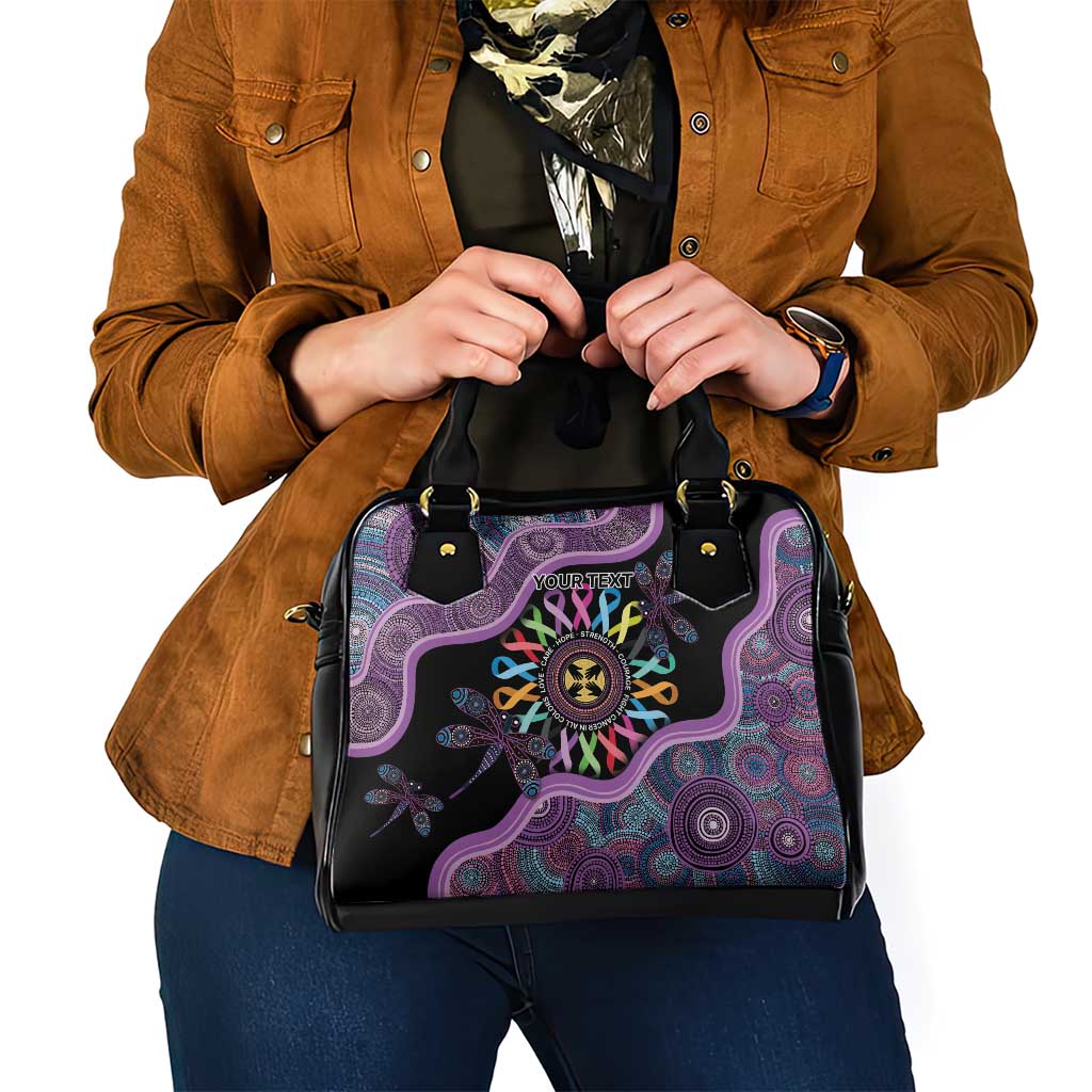 Inspirational Fight Cancers In All Color Personalised Shoulder Handbag Dragonfly Aboriginal Art