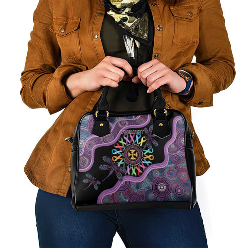 Inspirational Fight Cancers In All Color Personalised Shoulder Handbag Dragonfly Aboriginal Art