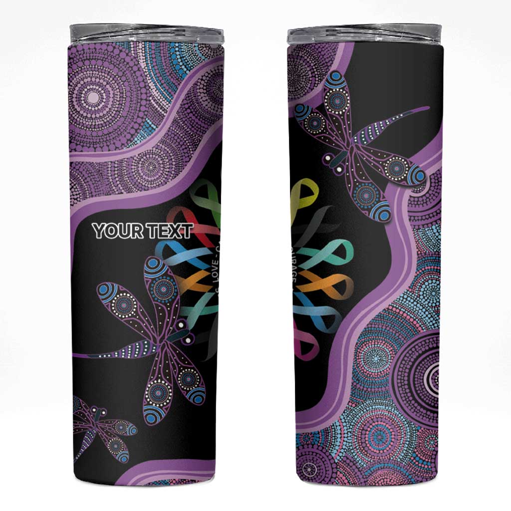Inspirational Fight Cancers In All Color Personalised Skinny Tumbler Dragonfly Aboriginal Art