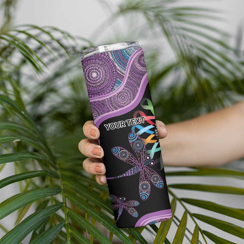 Inspirational Fight Cancers In All Color Personalised Skinny Tumbler Dragonfly Aboriginal Art