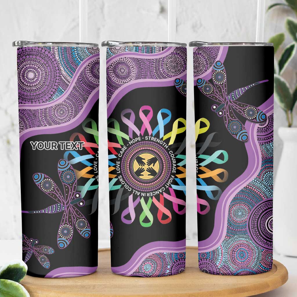 Inspirational Fight Cancers In All Color Personalised Skinny Tumbler Dragonfly Aboriginal Art