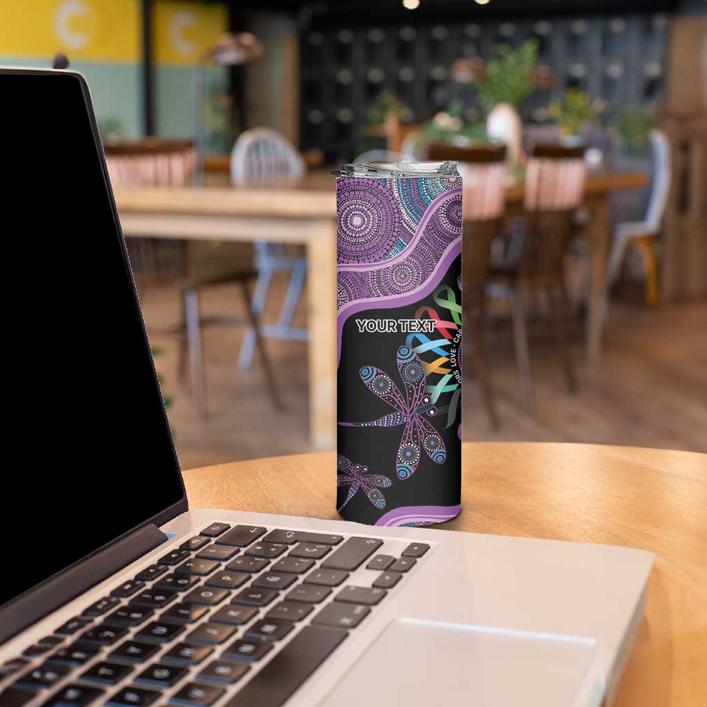 Inspirational Fight Cancers In All Color Personalised Skinny Tumbler Dragonfly Aboriginal Art