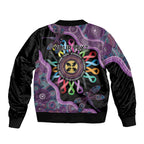 Inspirational Fight Cancers In All Color Personalised Sleeve Zip Bomber Jacket Dragonfly Aboriginal Art