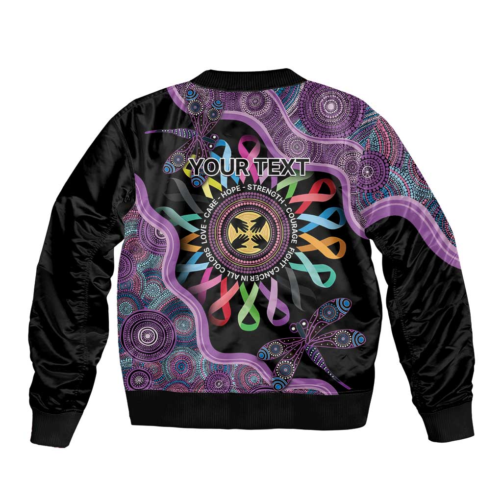 Inspirational Fight Cancers In All Color Personalised Sleeve Zip Bomber Jacket Dragonfly Aboriginal Art