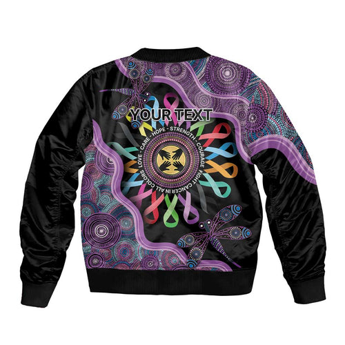 Inspirational Fight Cancers In All Color Personalised Sleeve Zip Bomber Jacket Dragonfly Aboriginal Art