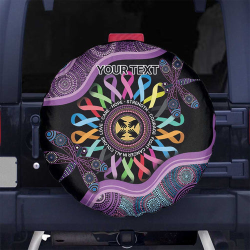 Inspirational Fight Cancers In All Color Personalised Spare Tire Cover Dragonfly Aboriginal Art